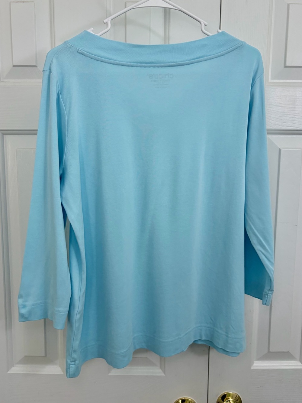 Chico's Pastel Blue 100% Pima Cotton V-Neck Top Size Large - Picture 5 of 13